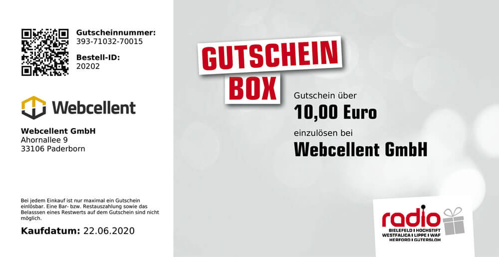 So sehen unsere Gutscheine aus Beispielgutschein aus der Gutscheinbox